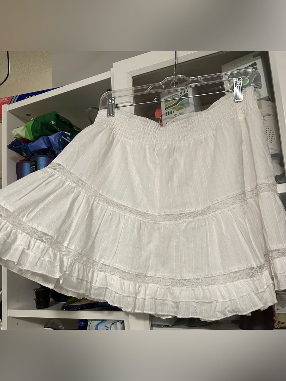 NEW Statement Ruffle mini skirt in antique white 100% cotton Sz XL